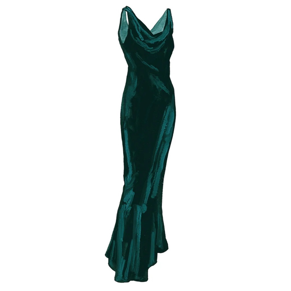 J. Peterman 1920’s Velvet Elegant Green Evening Gown Cocktails Formal Dress NWOT